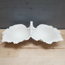 Lenox Double Bowl Nut Candy Dish - Ivory White Woodland Leaves With Stem Handle