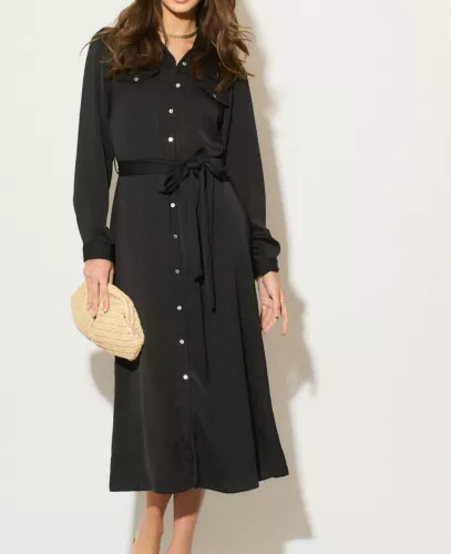 Brand New Monsoon Black Belted Maxi Shirt Dress Size 10-20