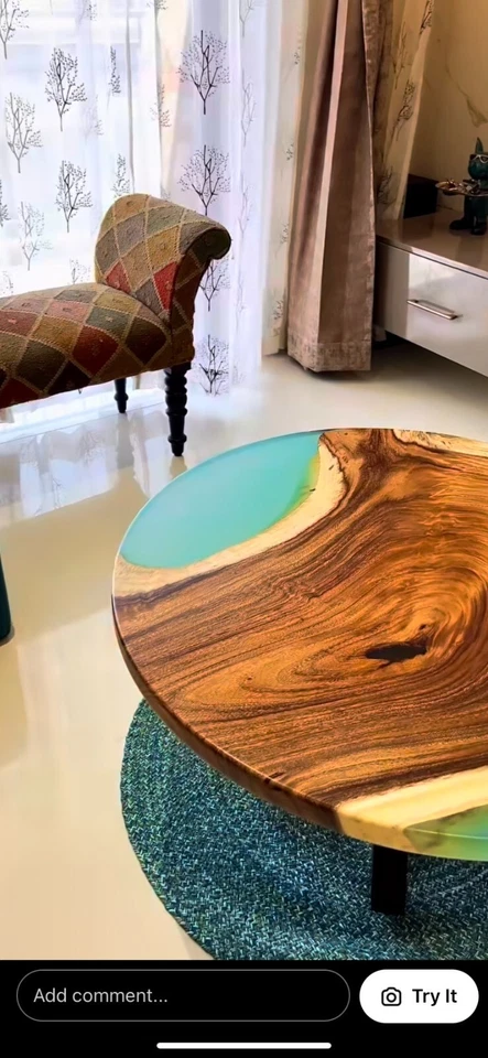 Custom Green Epoxy Resin Live Edge  Wooden Coffee, Side, Center ,End Table Top - Image 2 of 4