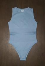 NWOT WOMENS BLUE OQQ RIBBED SLEEVELESS BODYSUIT SIZE S