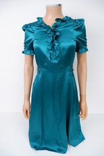 Marc Jacobs Womens Silk Midi Floaty Dress Size 6 Short Sleeve Turqoise