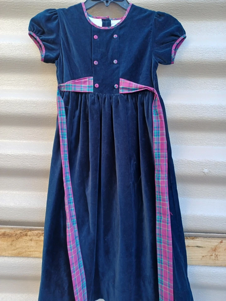 Vestido Ester Vintage Strasburg Azul Marino Terciopelo Talla 10y Niñas Vestido Foto 3 de 4