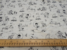 1 yard Children at Play Black on Ivory Fabric