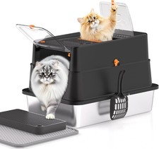 Stainless Steel Cat Litter Box XL Enclosed Cat Litter Box W/ Lid Easy to Clean