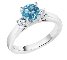 925 Sterlingsilber 1.10 Karat Natur Schweizer Blau Topas Solitär Verlobungsring