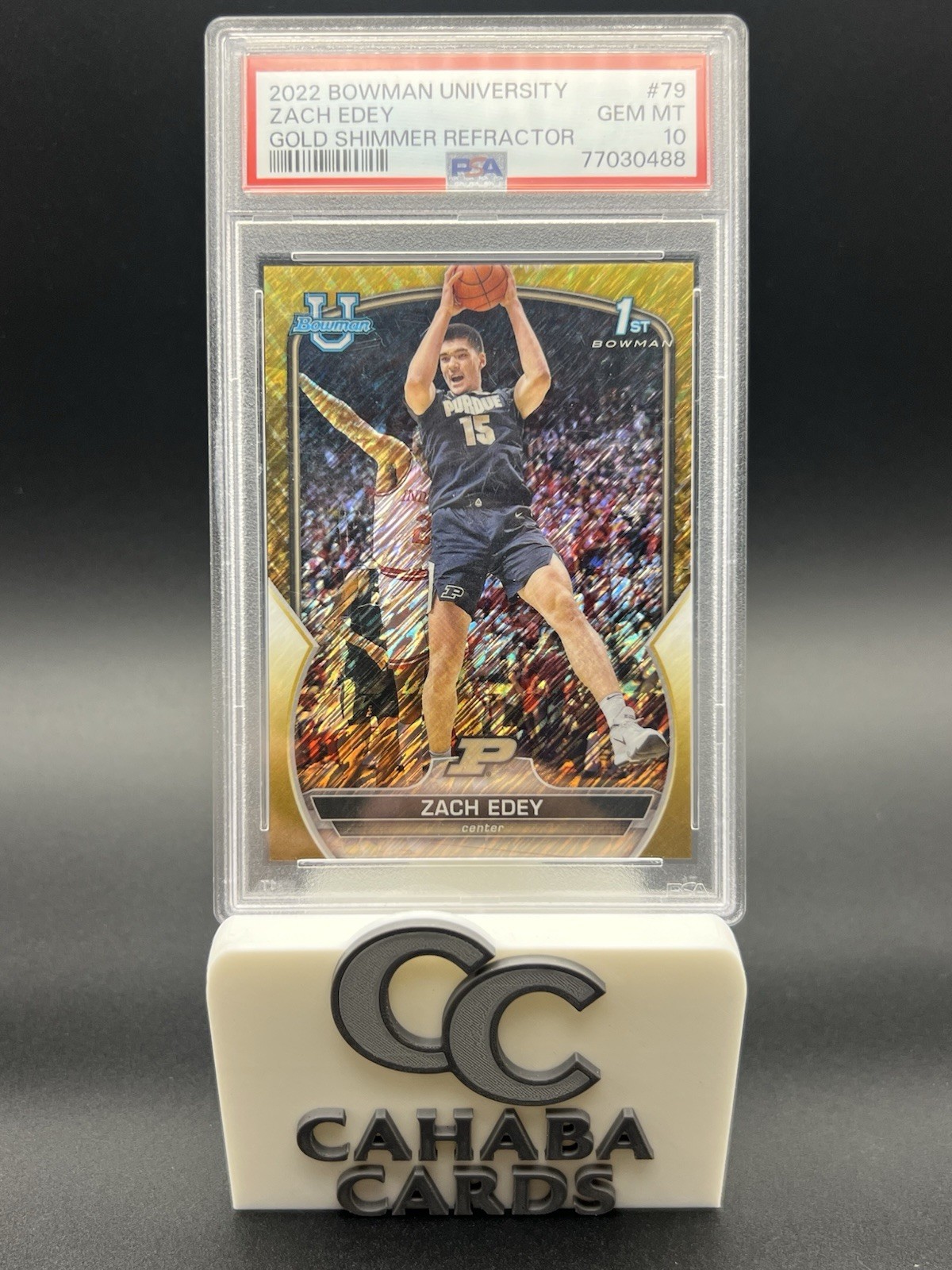 2022 Bowman U - Zach Edey /50 Gold Shimmer Refractor COLOR-MATCH 1st #79 PSA 10