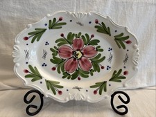 Vintage Hand-Painted Floral Oval Ceramic Small Platter - European, New Condition