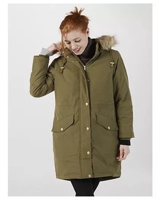 Centigrade Parka Mantel mit Kapuze und Kunstfellbesatz Khaki Medium Neu UVP 100£