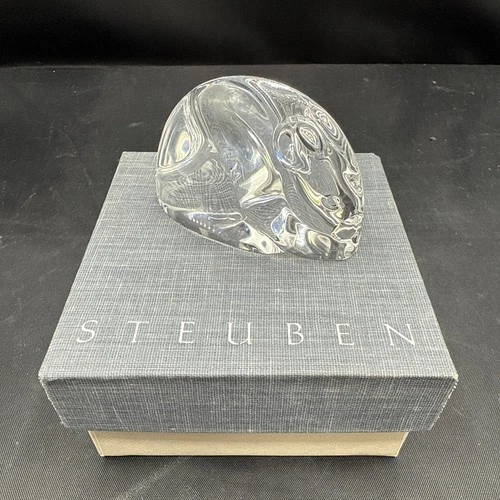 Steuben Art Glass Crystal Signed Sleeping Mouse Cooler Paperweight Figurine