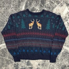 Vintage Pendleton Sweater Mens Medium 90s Wool Deer Nature USA Aztec Fair Isle