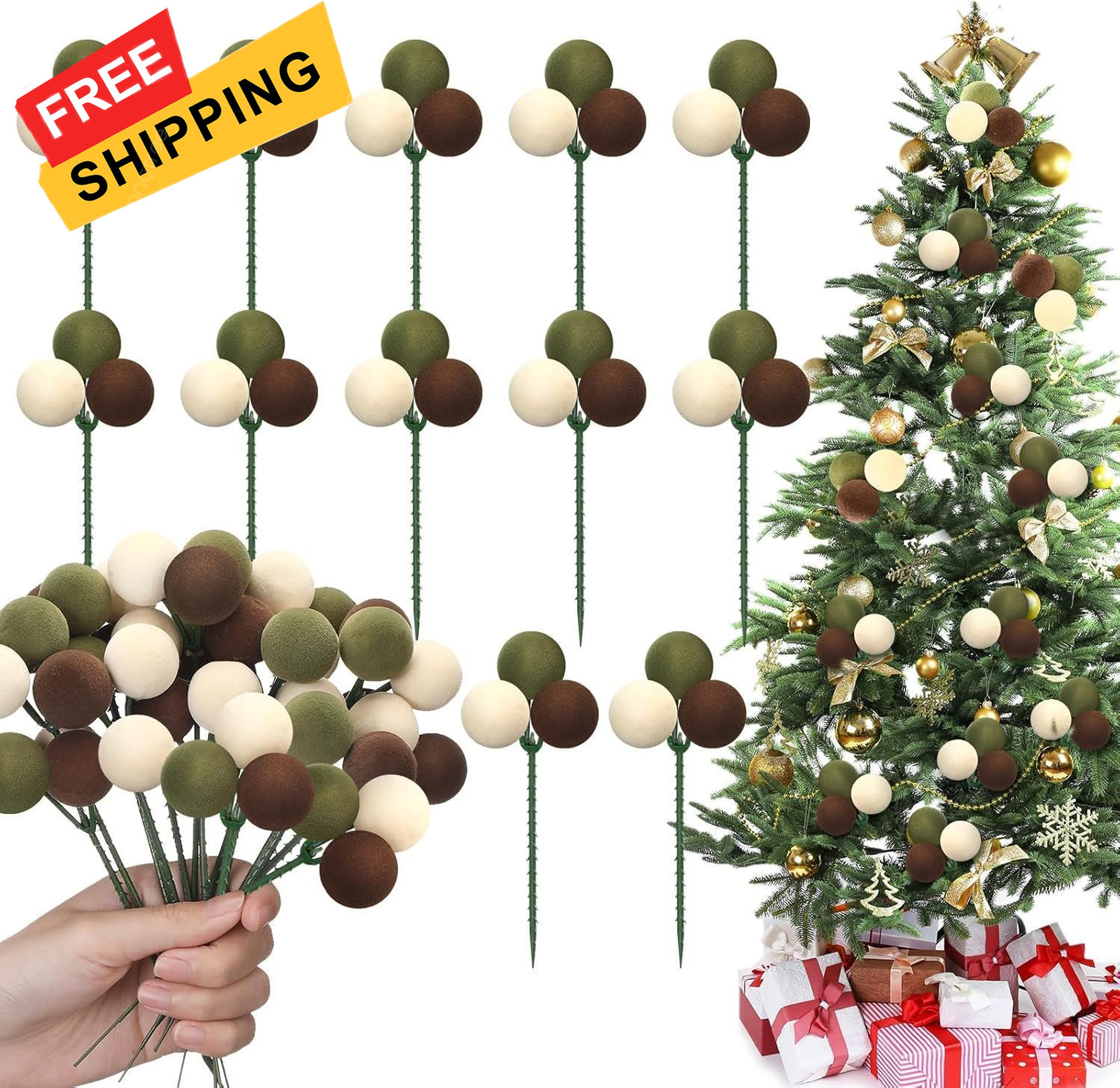 Syhood 12 Set 7.9 Inch Christmas Ball Ornaments on Brown,dark Green, Beige 