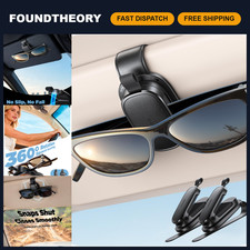 2-Pack Car Sunglass Holder, 360  Rotating Magnetic Clip, Leather Visor Organizer