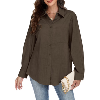 VDJ Brown Long Sleeve Button Up Shirt Chest Pocket Women's XL NWT