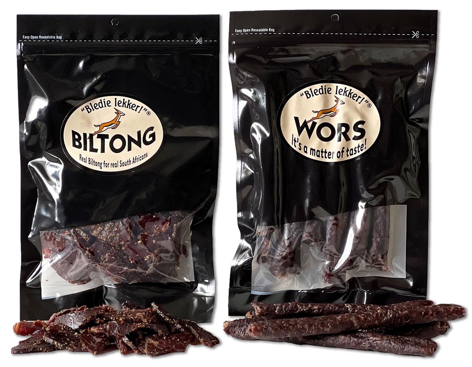 Bledie Lekker® Biltong Droewors Paquete 8oz + 8oz estilo sudafricano real