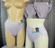 4 Vanity Fair Lingerie Flattering Lace Hi-Cut Panty 13280 Soft Violet Stripe 6/M
