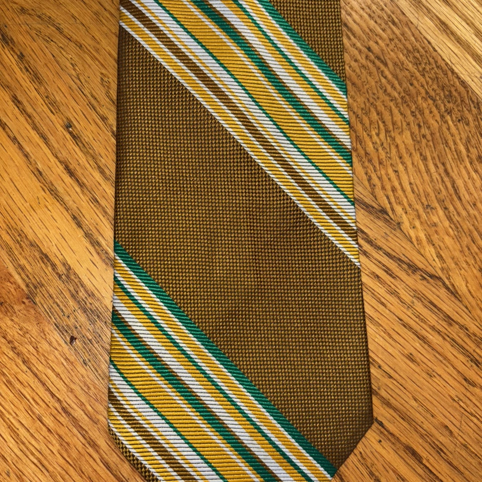 Corbata vintage Marshall Field & Co marrón amarillo verde rayas diagonales Foto 2 de 4