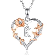 EUDORA Rose Heart Initial K Necklace for Women Letter K Alphabet Initial Necklac
