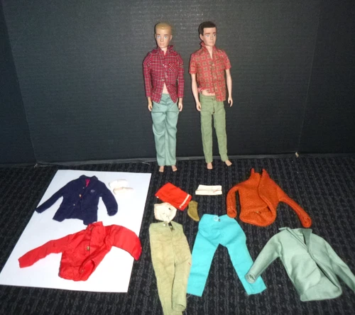 2 Vtg 1961 & 1962 Mattel Ken Dolls W/ TLC Clothing Flocked Hair in Ex Cond