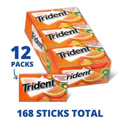 Trident Tropical Twist Sugar Free Gum, 12 Packs of 14 Pieces 168 Total Pieces...