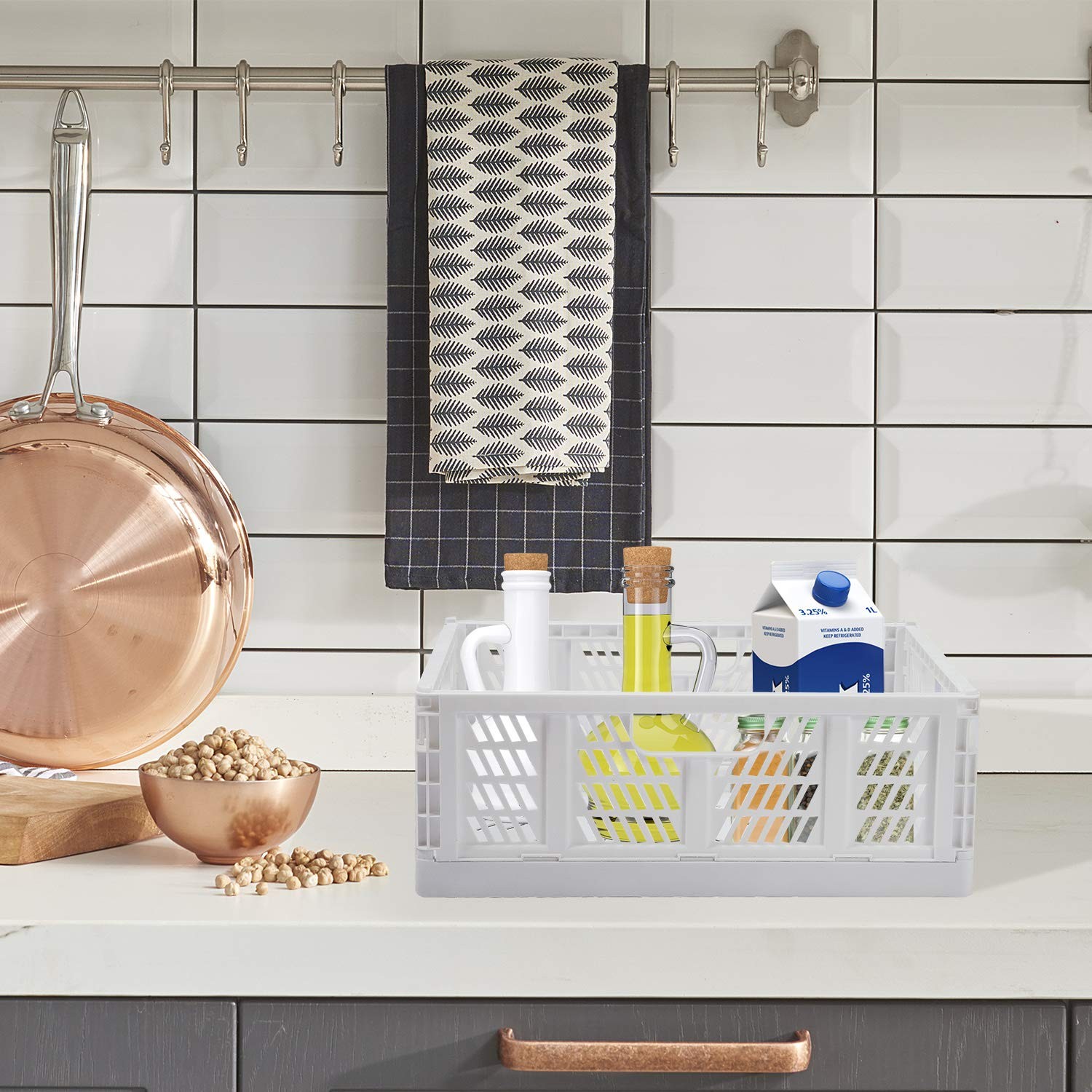 4-Pack Folding Storage Boxes Crate Collapsible Plastic Drawer Organizer , Sta...