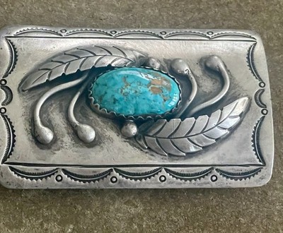 Early Juan Pedro Garcia Sterling Silver With Magnificent Turquoise Belt Buckle