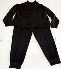 Women's Black 2-Piece Sweatsuit Set 1/4 Zip Mock Neck Sweatshirt  Joggers Large