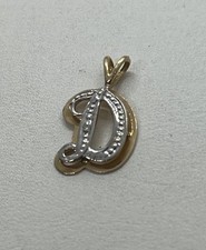 14K Solid Yellow Gold Diamond Designer Signed LETTER  D  Pendant Charm