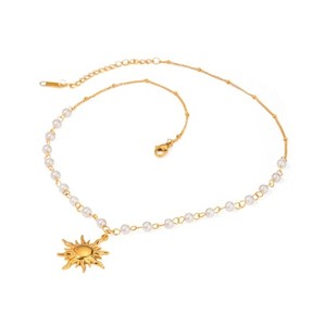 Authentic Stylish Women s Sun Pendant Necklace in 18K Gold Plated Pearls Chain Designs