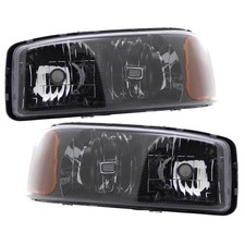 Black Headlights ABS Plastic Housing Polycarbonate Lens Left Right Pair