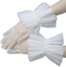 Tulle Gloves Short Ruffled Short Mesh Gloves with Pearls Elegant Tea Party Costu