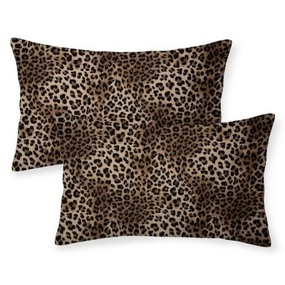 Brown Leopard Print Pillow Covers 12x20 Inch 2 Pcs Beige Animal Skin Cheetah ...