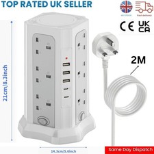 Tower Extension Lead 12 Socket 3 USB 2Type C With Indicator & Surge Protection