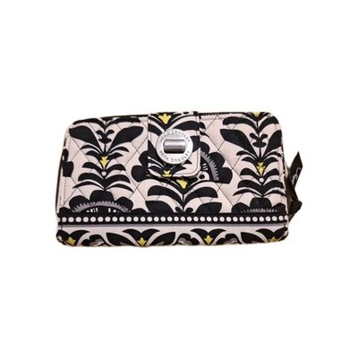 Vera Bradley Turnlock Wallet in Fanfare Pattern Black White Green
