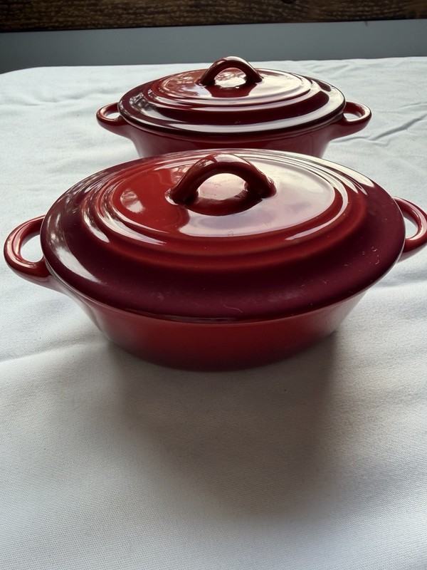 Denmark Brasserie Mini Oval Casserole 5oz Red Oven Dish w Lid 4x3 Set Of 2