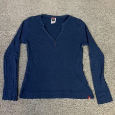 The North Face Sweatshirt Womens S Blue Henley Collarless Lightweight Button