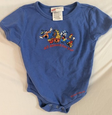 Vintage Walt Disney World Mickey Goofy Pluto Train Bodysuit 24M Embroidered 