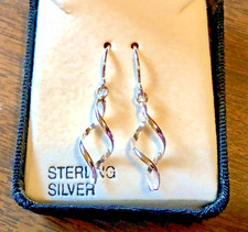 Sterling Silver Twisted Swirl Dangling 1" Pierced Earrings with Ear Hooks