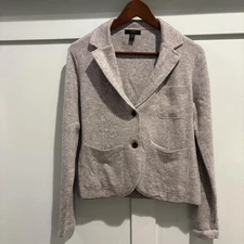 J.Crew Sweater Blazer Womens Small Gray Knit Two Button Patch Pockets H0738
