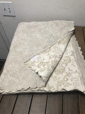 Beige Matelasse Coverlet 100 Egyptian Cotton Scallop Floral 103x80" Italy EUC