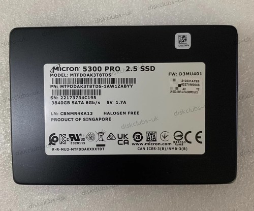 Micron 5300 PRO 3.84TB SSD SATA3 6G 2.5" MTFDDAK3T8TDS-1AW1ZABYY 8410TBW/1.2DWPD - 第 1/1 張圖片