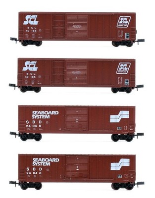 ROUNDHOUSE 'N' SPUR SCHWADER MIT 4 SEABOARD 2X COAST LINE & 2X SYSTEM BOXCAR