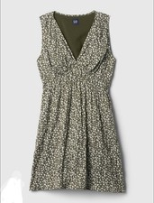Gap Textured Crinkle Empire Waist Olive Green Floral Mini Dress Size Small
