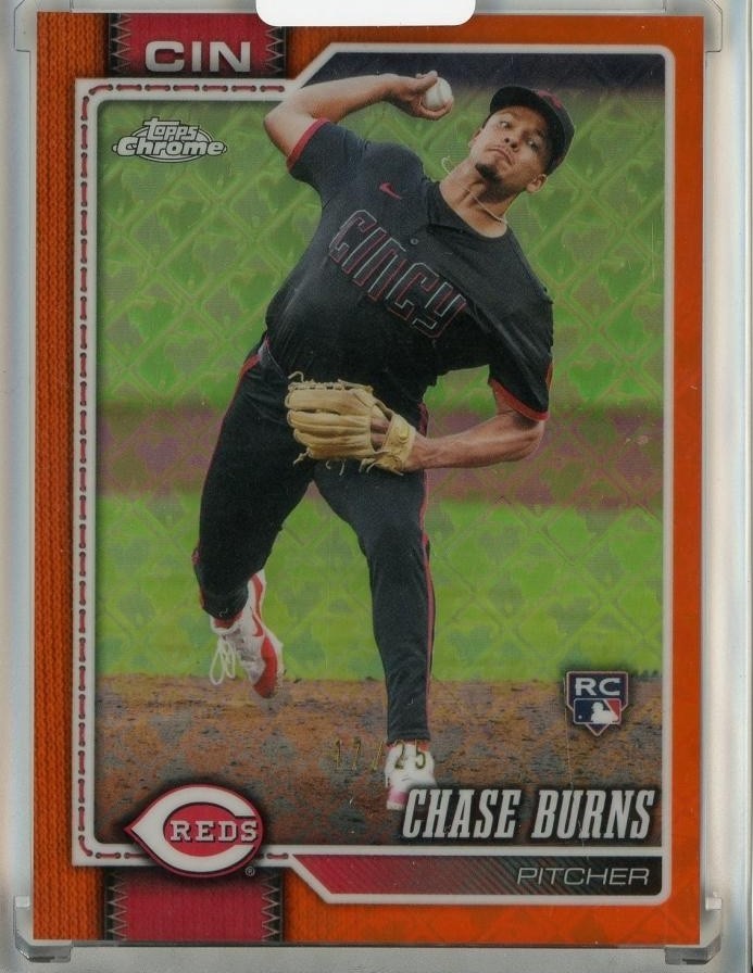 Chase Burns 2026 Topps Chrome #134 Logofractor Orange Refractor /25 RC Reds