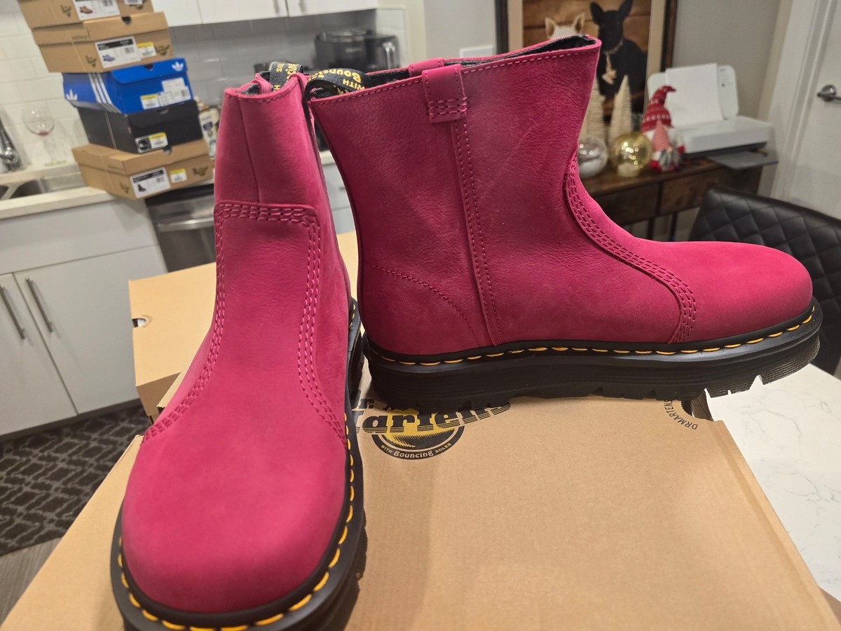Dr. Martens ZEBZAG RIGGER SLIP ON NUBUCK Premium BOOTS Pink Men's