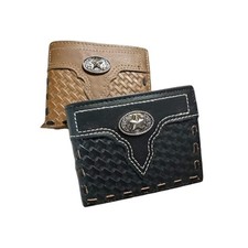 Leather Wallet Basketwave Cowboy Horseshoe Lone Star Concho Bi Fold High End Smo