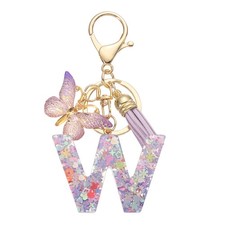 Alphabet Initial Letter W Keychain, Cute Tassel Butterfly Key Chain, Purple