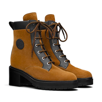 HERMES ブラウン アンクルブーツ 37 Hermes Bridge Suede Combat Boots Size 37.5 In Brown Over $1800