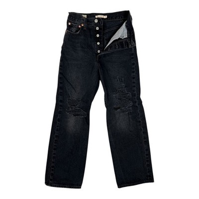 Levi s Ribcage Straight Ankle Jeans Women s 26 High Rise Button Fly Black