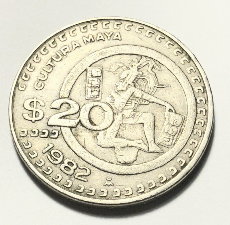 Mexico 1982 Cultura Maya 20 Pesos Coin 