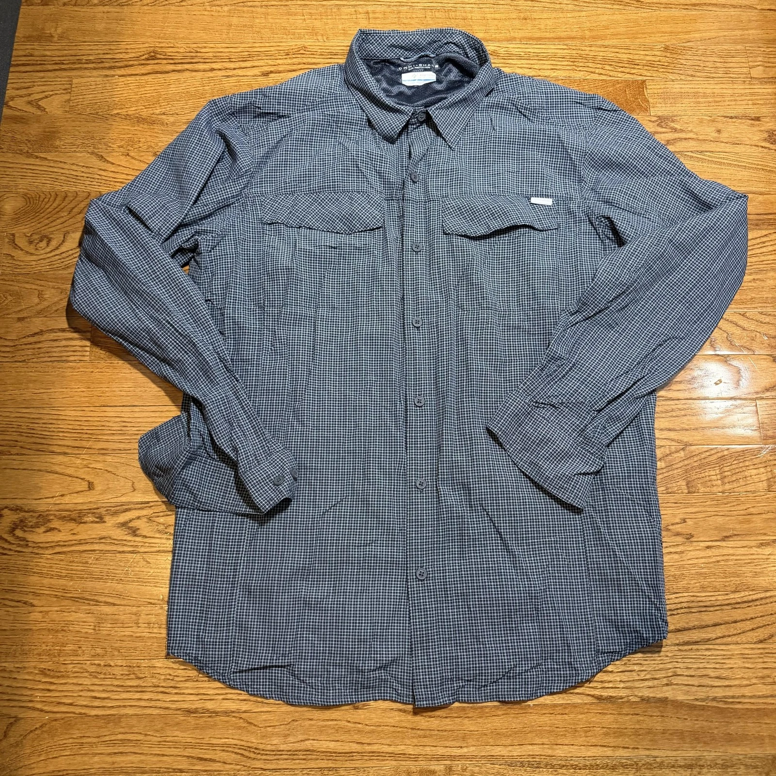Columbia Shirt Mens Big 1X Blue Check Omni-Shade Long Sleeve Button Up Fishing